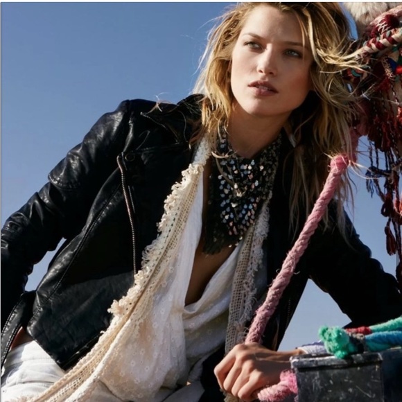 Free People Asymmetrical Zip Front Cropped Leather Moto Jacket